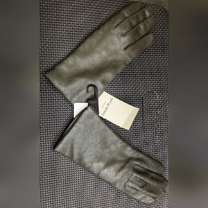 Olive Green Leather Gloves Antonio Murolo Warm Winter Wool Leather Women NWT
